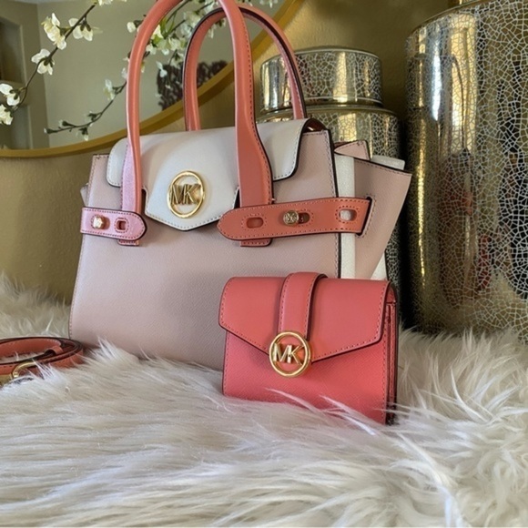 New Michael Kors Carmen Medium Color-Block Belted Satchel bag - Picture 9 of 16